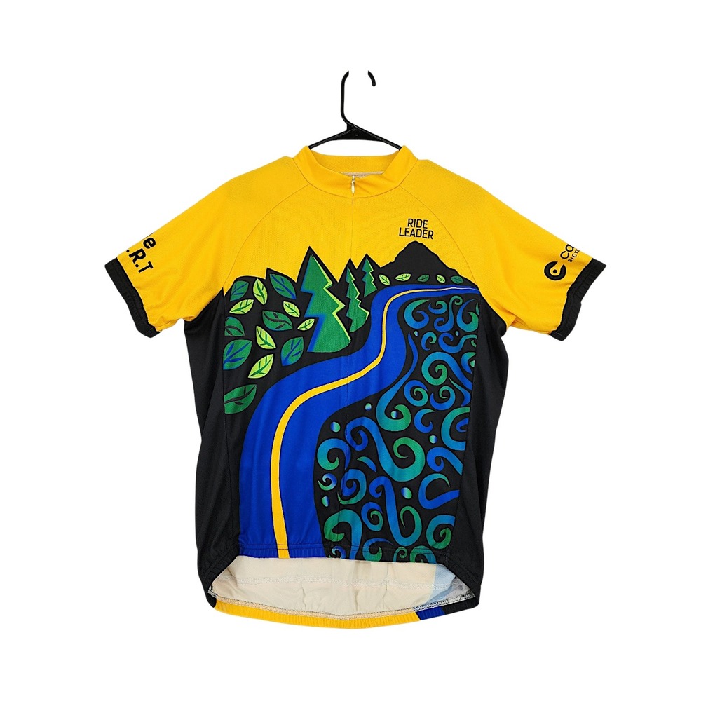 Primal Cycling Jersey sz L Mens Yellow Blue Full Zip Short Sleeve Bike Top Shirt